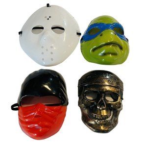 LOT 4 Halloween Plastic Kid Mask Ninja Jason Turtle bronze Skull Elastic Strap